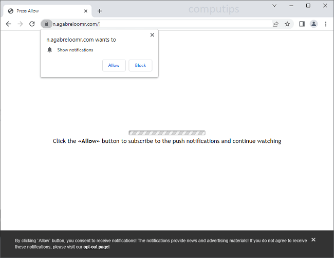 Delete agabreloomr.com virus notifications