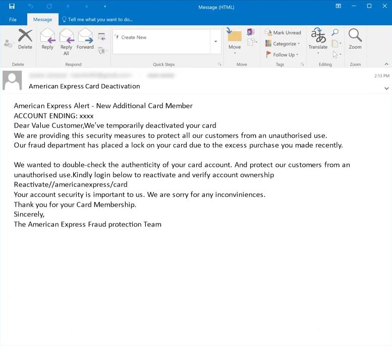 american express card deactivation email spam