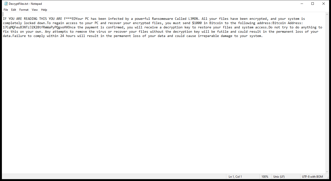 l3mon ransomware ransom note