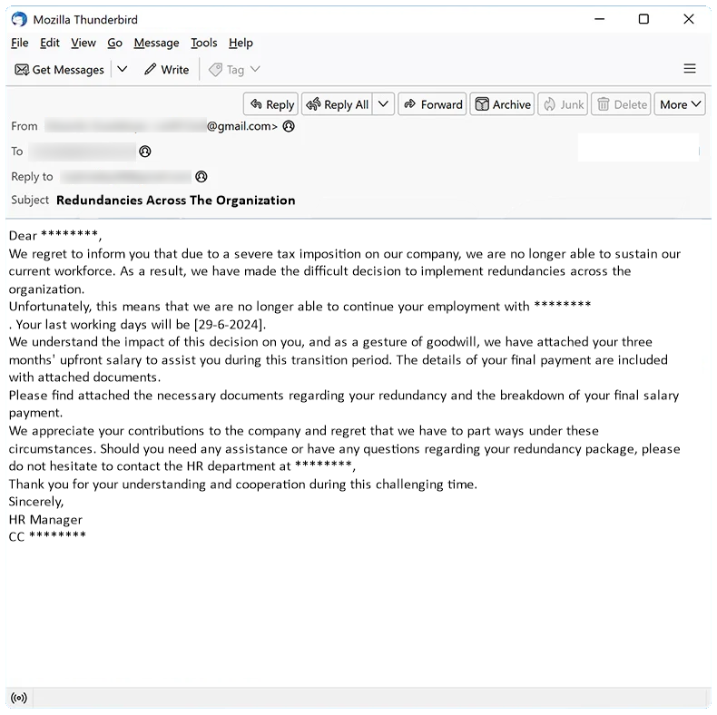 redundancies across the organization email spam